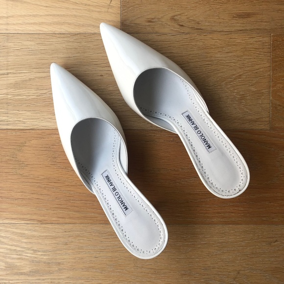 Manolo Blahnik Shoes - Manolo Blahnik White Patent Mules